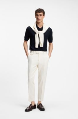 Polo-Pullover aus Baumwolle und Seide mit Johnny-Kragen, Dunkelblau