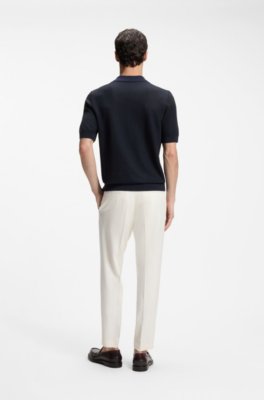 Boss Johnny-collar knit polo in cotton and silk långärmade t-shirts herr – bild 3