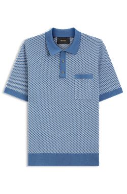 Cotton-silk knit polo with geometric pattern