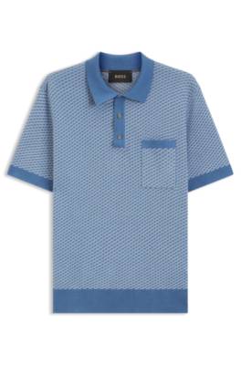 Cotton-silk knit polo with geometric pattern 1