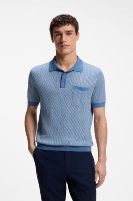 Polo en maille de coton et de soie &agrave; motif g&eacute;om&eacute;trique, bleu clair