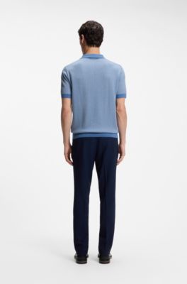 Polo en maille de coton et de soie &agrave; motif g&eacute;om&eacute;trique, bleu clair