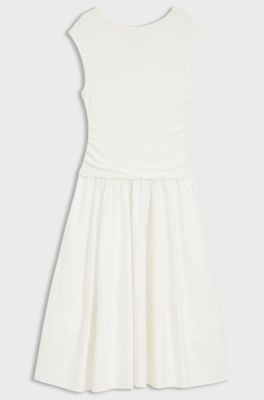 Structured-jersey dress with poplin skirt, White