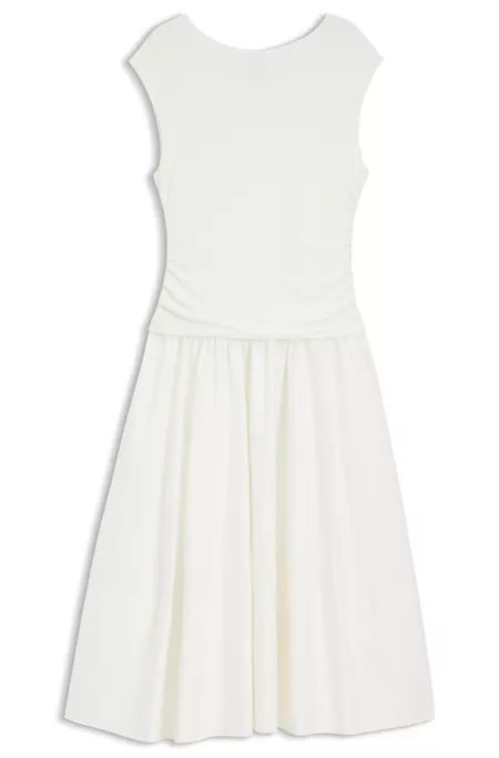 Structured-jersey dress with poplin skirt