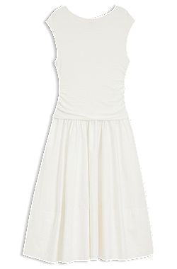 Structured-jersey dress with poplin skirt