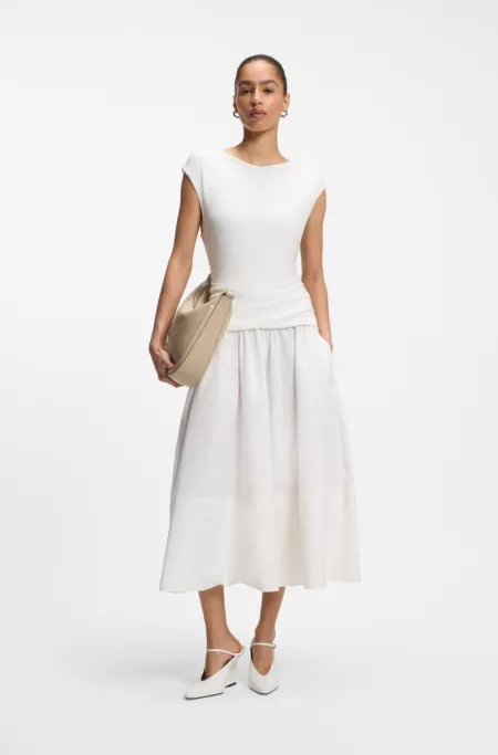 Structured-jersey dress with poplin skirt