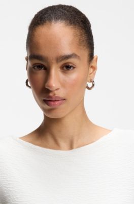 Structured-jersey dress with poplin skirt, White