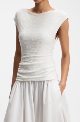 Structured-jersey dress with poplin skirt, White