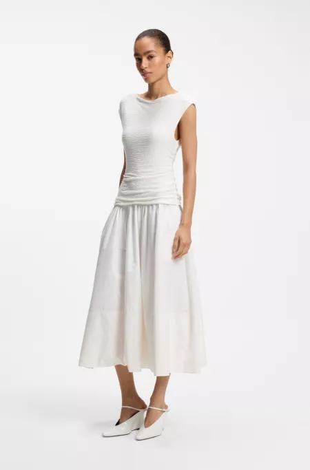 Structured-jersey dress with poplin skirt