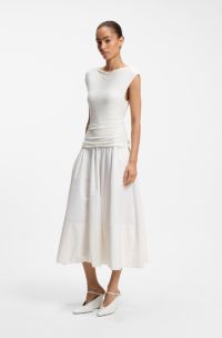 Robe en jersey structur&eacute; avec jupe en popeline, Blanc