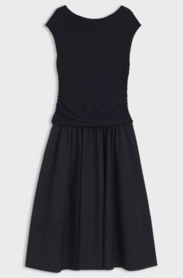 Strukturiertes Jersey-Kleid mit Popeline-Rock, Dunkelblau
