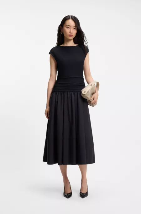 Structured-jersey dress with poplin skirt