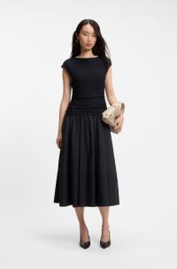 Structured-jersey dress with poplin skirt, Dark Blue