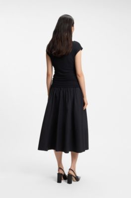 Vestito in jersey strutturato con gonna in popeline, Blu scuro
