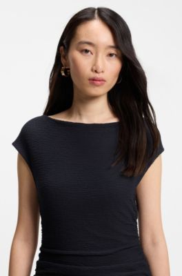 Structured-jersey dress with poplin skirt, Dark Blue