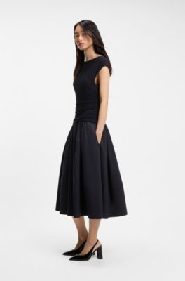 Strukturiertes Jersey-Kleid mit Popeline-Rock, Dunkelblau