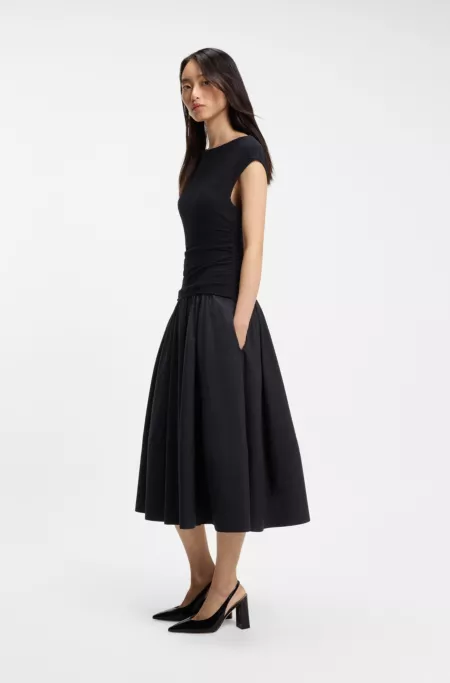 Structured-jersey dress with poplin skirt