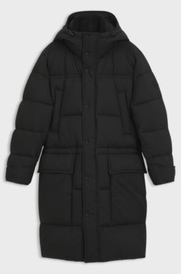 Water-repellent parka jacket with detachable teddy trim, Black