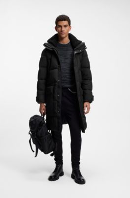 Water-repellent parka jacket with detachable teddy trim, Black
