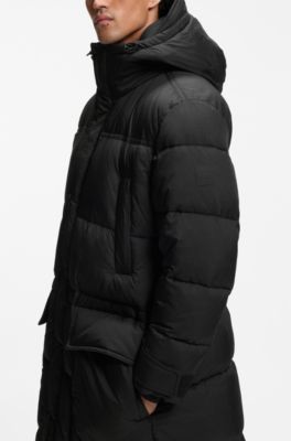 Water-repellent parka jacket with detachable teddy trim, Black