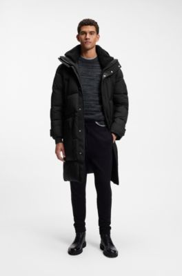 Water-repellent parka jacket with detachable teddy trim, Black