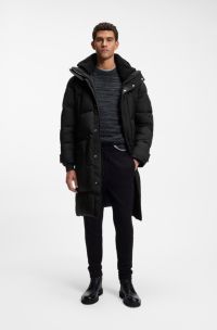 Water-repellent parka jacket with detachable teddy trim, Black