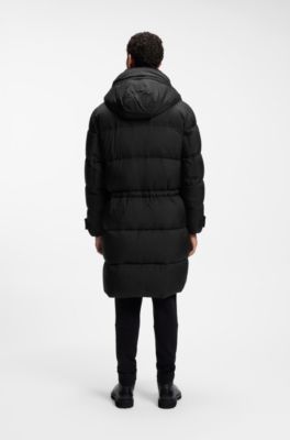 Water-repellent parka jacket with detachable teddy trim, Black