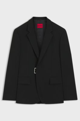 Slim-fit suit jacket with metal buckle closure, Black