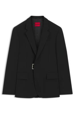 Slim-fit suit jacket with metal buckle closure 1