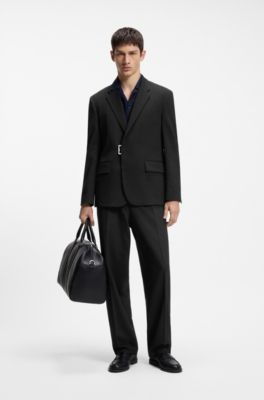 Slim-fit suit jacket with metal buckle closure, Black