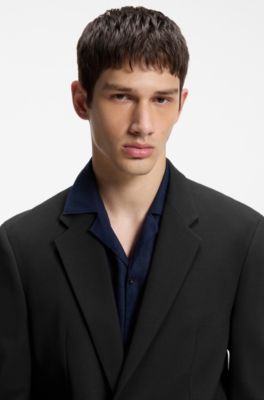 Slim-fit suit jacket with metal buckle closure, Black