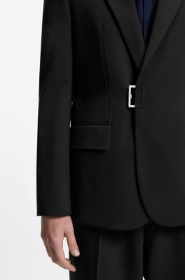 Slim-fit suit jacket with metal buckle closure, Black