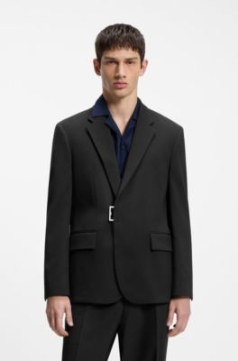 Slim-fit suit jacket with metal buckle closure, Black