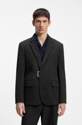 Slim-fit suit jacket with metal buckle closure
