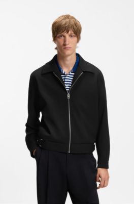 Modern-fit jacket in performance-stretch canvas, Black