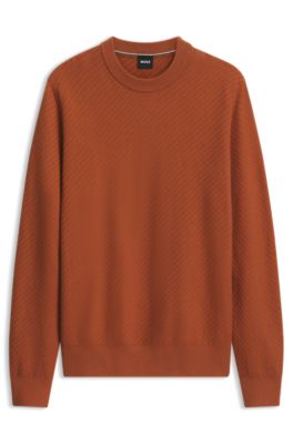 Diagonally structured sweater in soft cotton, Brown