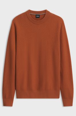Cotton sweater with a diagonal-knit structure, Brown