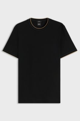 Slim-fit cotton T-shirt with crew neck, Black