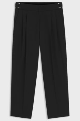 Formal trousers with adjustable waistband and virgin wool blend, Black