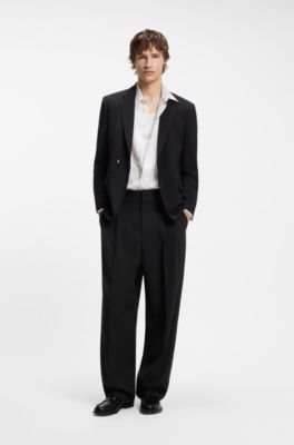 Formal trousers with adjustable waistband and virgin wool blend, Black