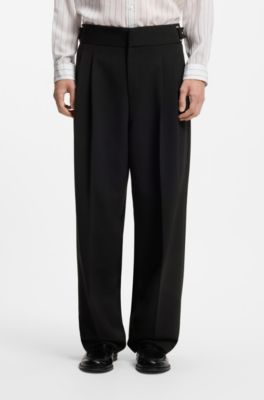 Formal trousers with adjustable waistband and virgin wool blend, Black