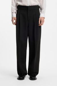 Formal trousers with adjustable waistband and virgin wool blend, Black
