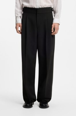 Formal trousers with adjustable waistband and virgin wool blend