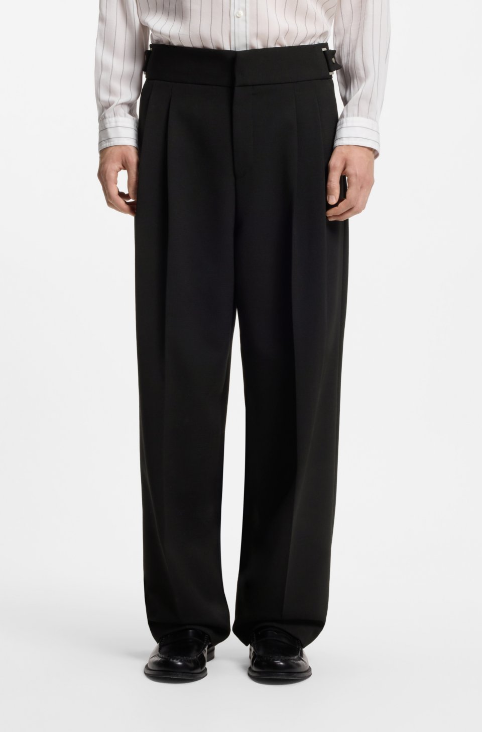 Formal trousers with adjustable waistband and virgin wool blend