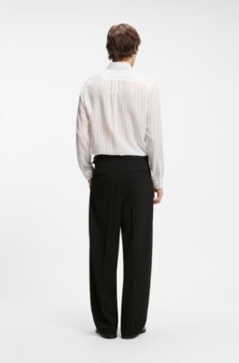 Formal trousers with adjustable waistband and virgin wool blend, Black