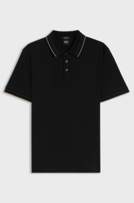 Slim-fit polo shirt in mercerised cotton, Black