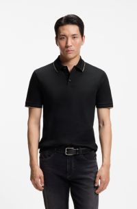 Slim-fit polo shirt in mercerised cotton, Black