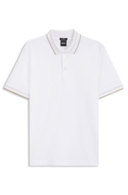Slim-fit polo shirt in mercerised cotton, White