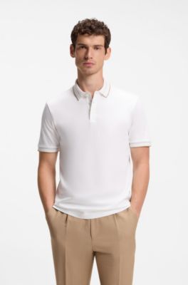 Slim-fit polo shirt in mercerised cotton, White