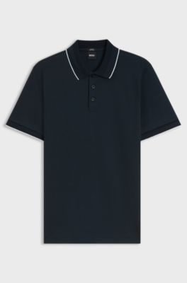 Slim-fit polo shirt in mercerised cotton, Dark Blue
